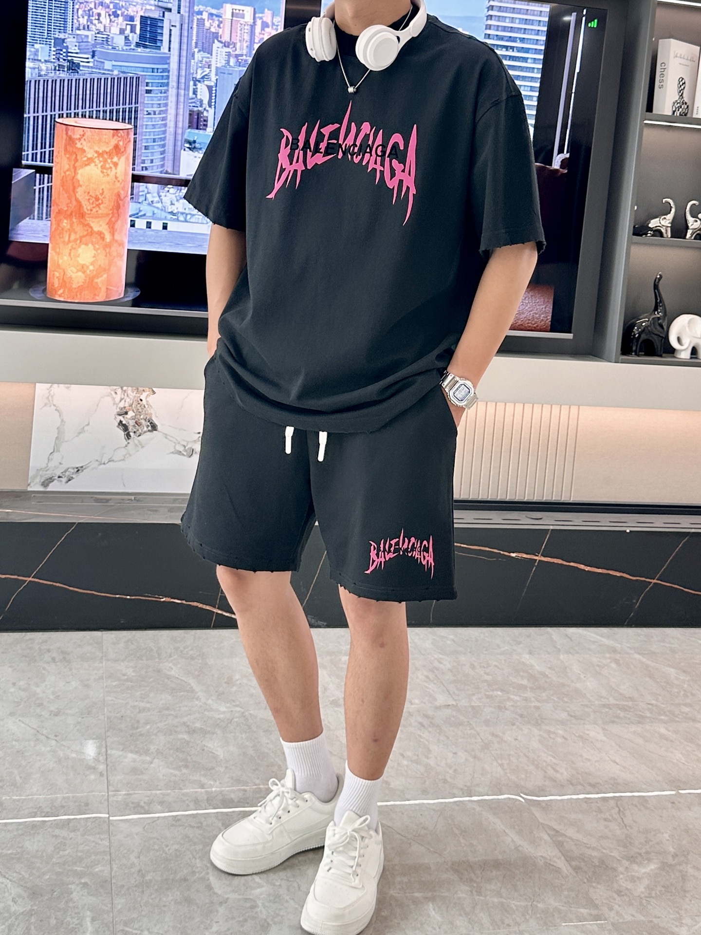 巴黎世家 圆领短袖短裤套装 半袖套装顶级版本贸易公司渠道订单，海外精品独家限定发售，经典即永恒，入手绝对