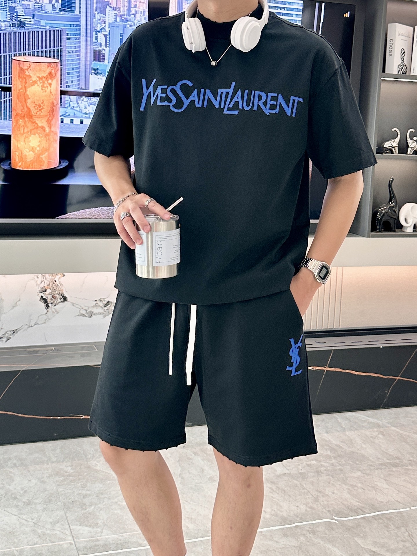 圣罗兰 圆领短袖短裤套装 半袖套装顶级版本贸易公司渠道订单，海外精品独家限定发售，经典即永恒，入手绝对值