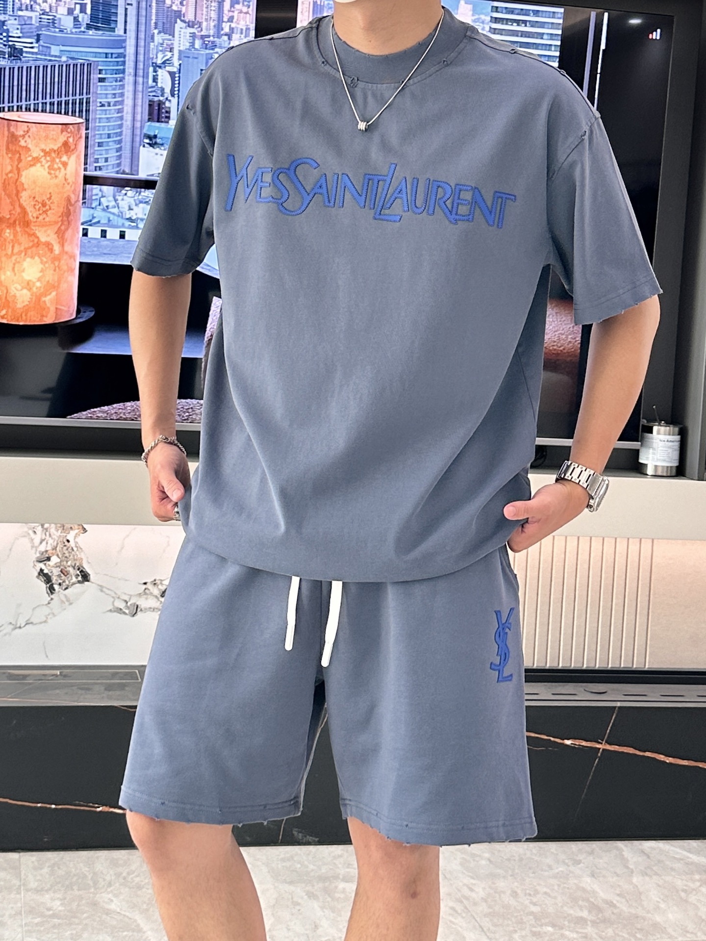 圣罗兰 圆领短袖短裤套装 半袖套装顶级版本贸易公司渠道订单，海外精品独家限定发售，经典即永恒，入手绝对值