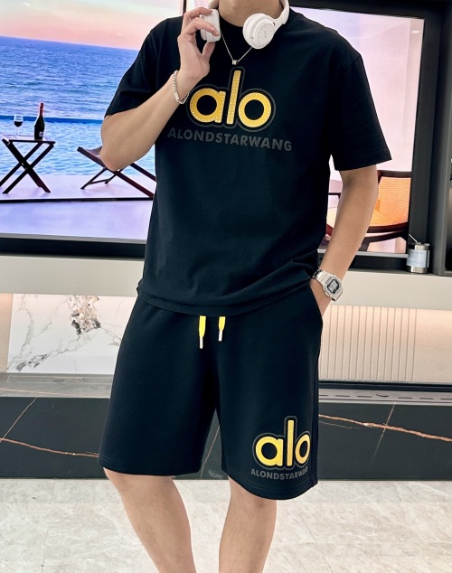 Alo Men's Black Short Sleeve T-Shirt and Shorts Set - Casual Summer Outfit 1 Alo Men's Black Short Sleeve T-Shirt and Shorts Set - Casual Summer Outfit