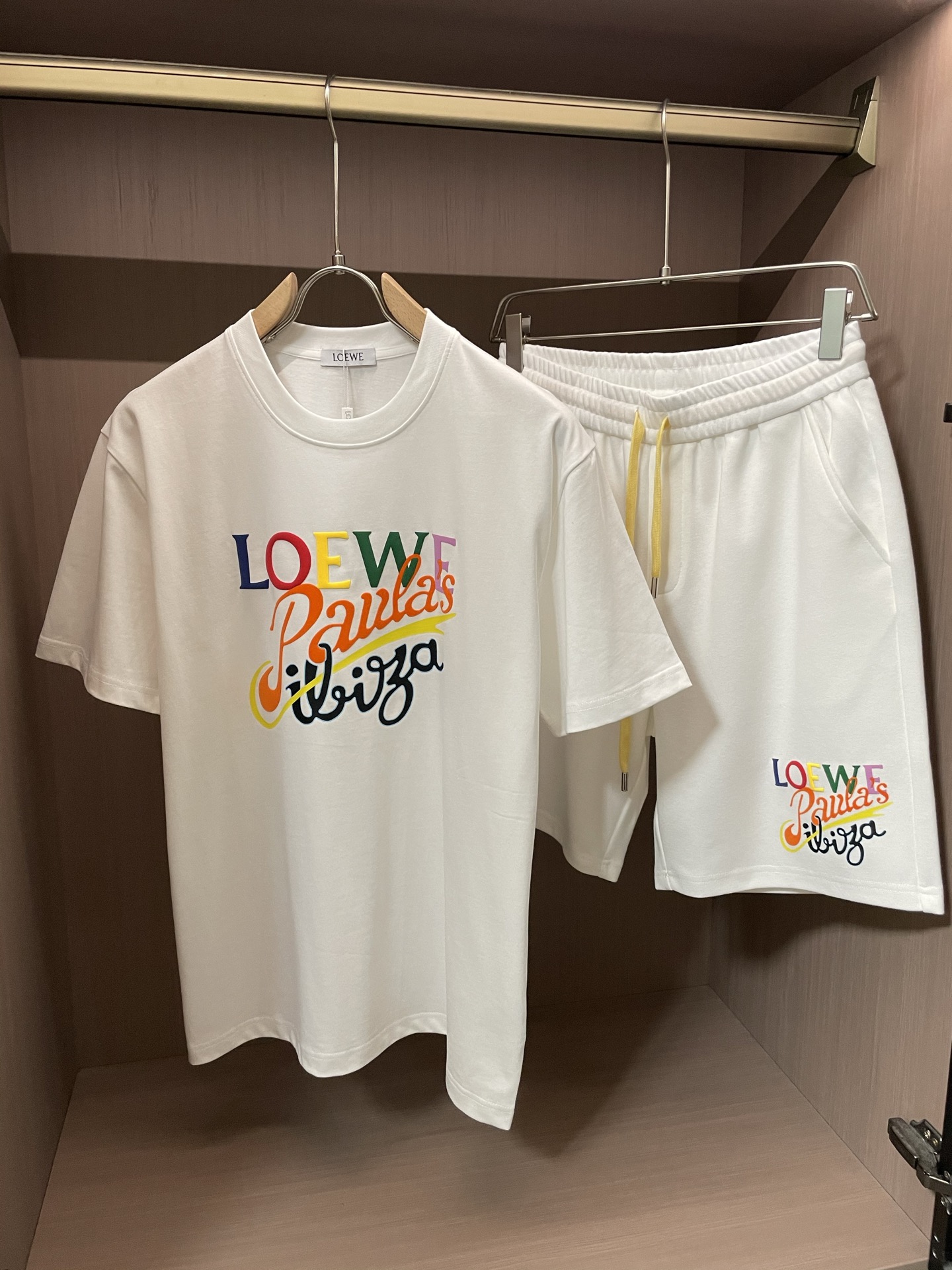 Loewe Paula's Ibiza White Cotton T-Shirt and Shorts Set, Casual Loungewear