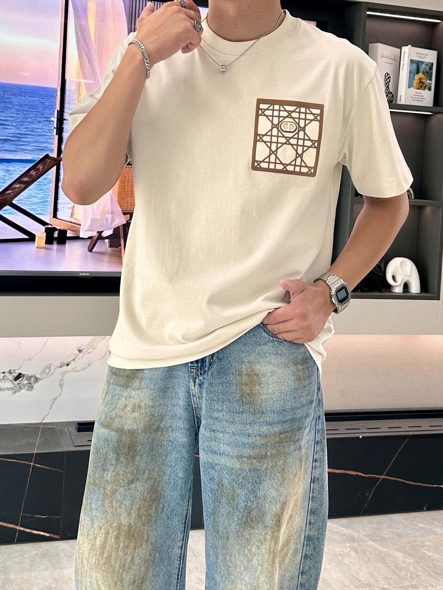 Dior Men's 2025 Summer Collection Logo Print Short Sleeve T-Shirt