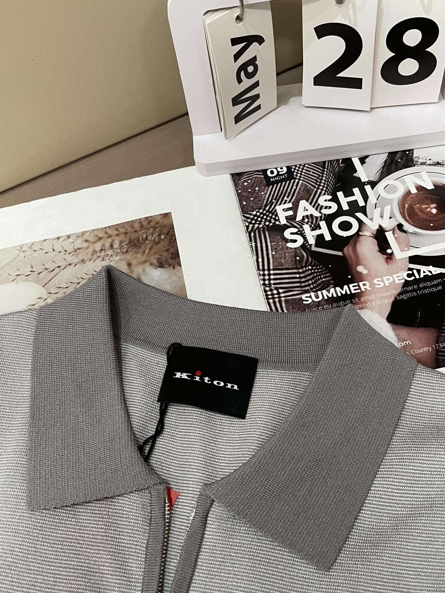 Kiton 2025春夏最新男士翻领短袖针织衫,精选针织棉质面料制成, 60支超柔长绒棉,16针密致针