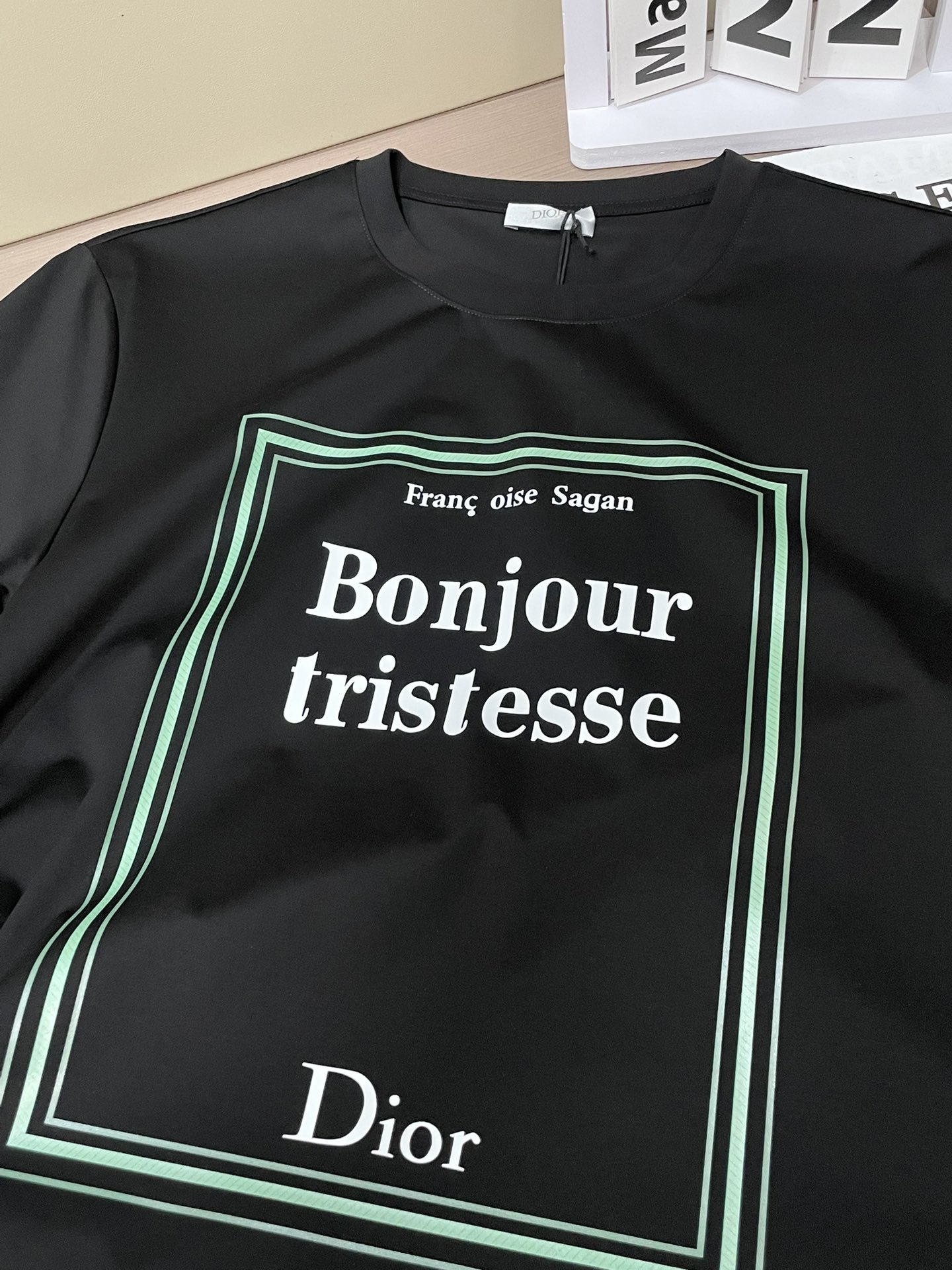 Dior 2026春夏男装系列中的​​文学封面纯色短袖T恤​​，设计灵感源自法国作家弗朗索瓦丝·萨冈（F