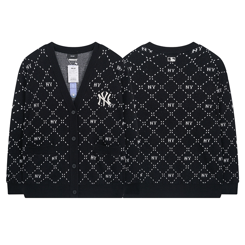 Korean MLB Hsien Star Couple’s Cream Card Black Sweater Jacket SM XL. - 图片 1