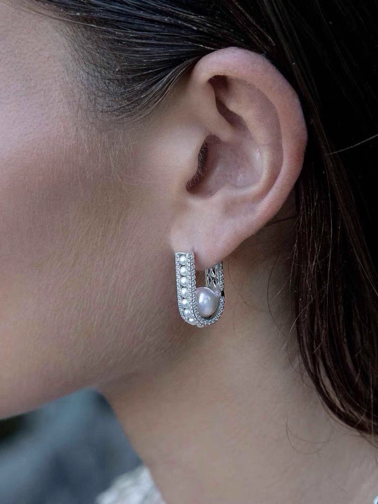 Apm Monaco inlaid circular pearl earrings and earrings for women's - Jewelry 5