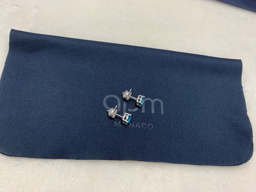 APm Monaco湖蓝色方形耳钉简约几何耳饰送闺蜜生日礼物。
