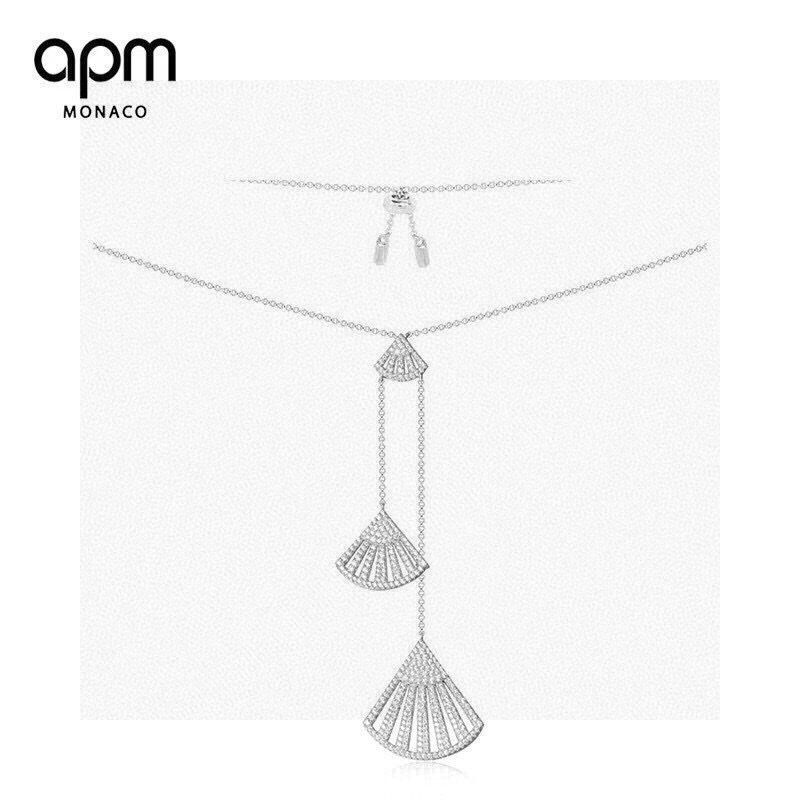 aPm monaco valentine 纯银镶晶钻扇形项链，925微手工纯银镶嵌钻，垂坠出律动，大小扇