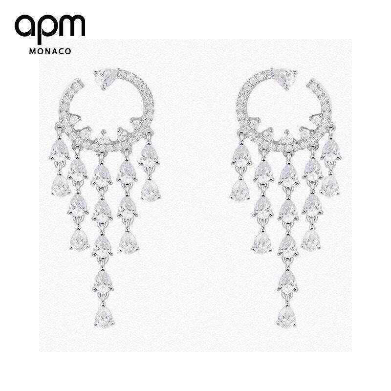 aPm 纯银镶晶钻晚宴长耳环，大幂幂同款、冷艳风网红显脸瘦欧美大方耳环，s925银手工微镶晶石。