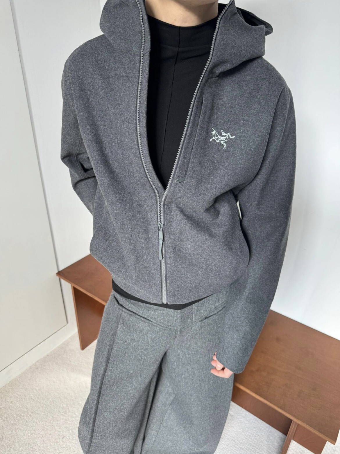 Arcteryx Clothing Coats & Jackets Grey Embroidery Men Polyester Wool Spring Collection Fashion Hooded Top