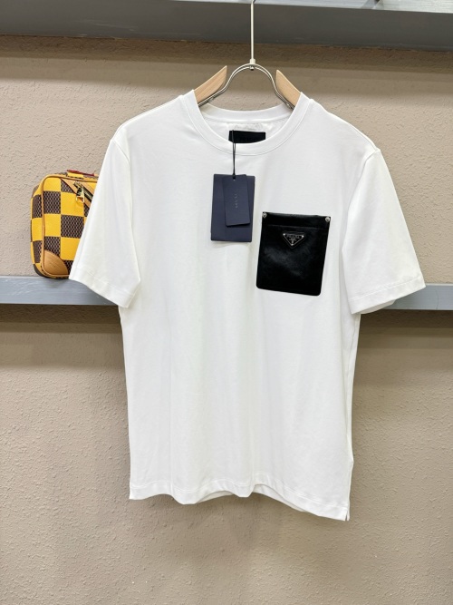 Prada White Cotton Jersey T-Shirt with Black Pocket | Luxury Fashion
