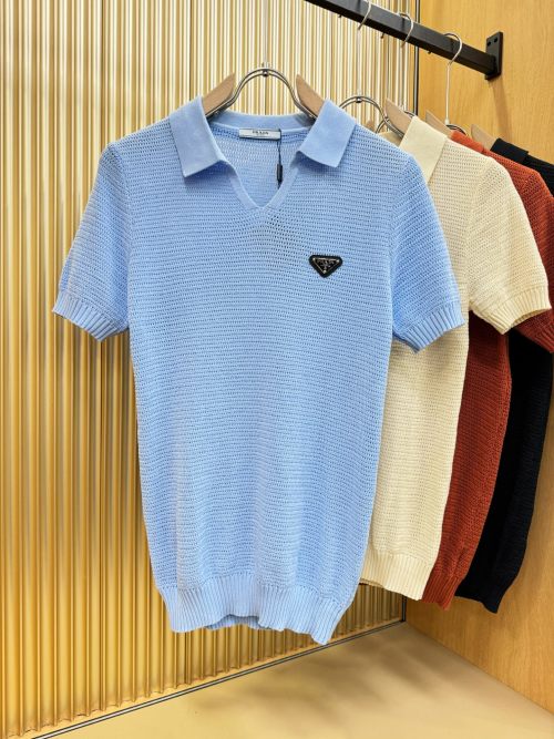 Prada Knitted Short Sleeve Polo Shirt - Soft Imported Fabric, Luxury Design 1 Prada Knitted Short Sleeve Polo Shirt - Soft Imported Fabric, Luxury Design