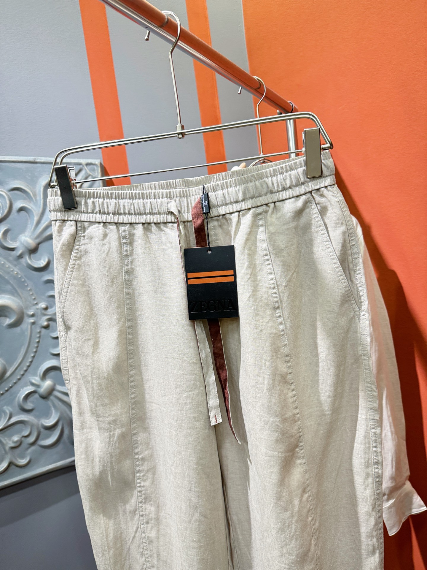 裤子，Ermenegildo Zeg*a杰*亚 2025春夏专柜同款亚麻套装，100%亚麻面料，亚麻衬衫