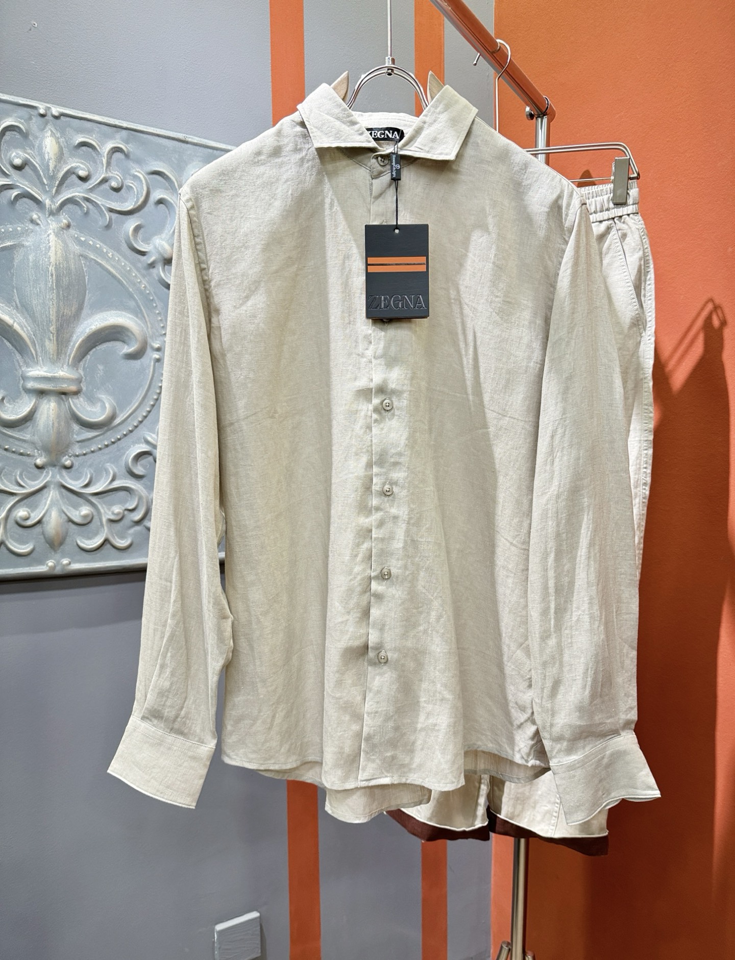 衬衫，Ermenegildo Zeg*a杰*亚 2025春夏专柜同款亚麻套装，100%亚麻面料，亚麻衬衫