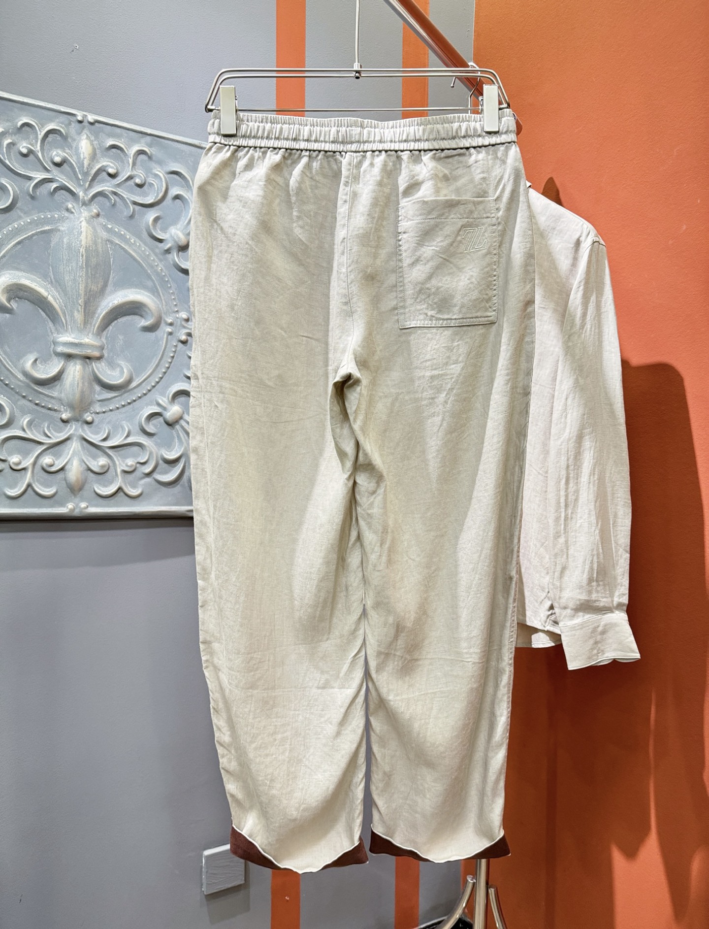 裤子，Ermenegildo Zeg*a杰*亚 2025春夏专柜同款亚麻套装，100%亚麻面料，亚麻衬衫