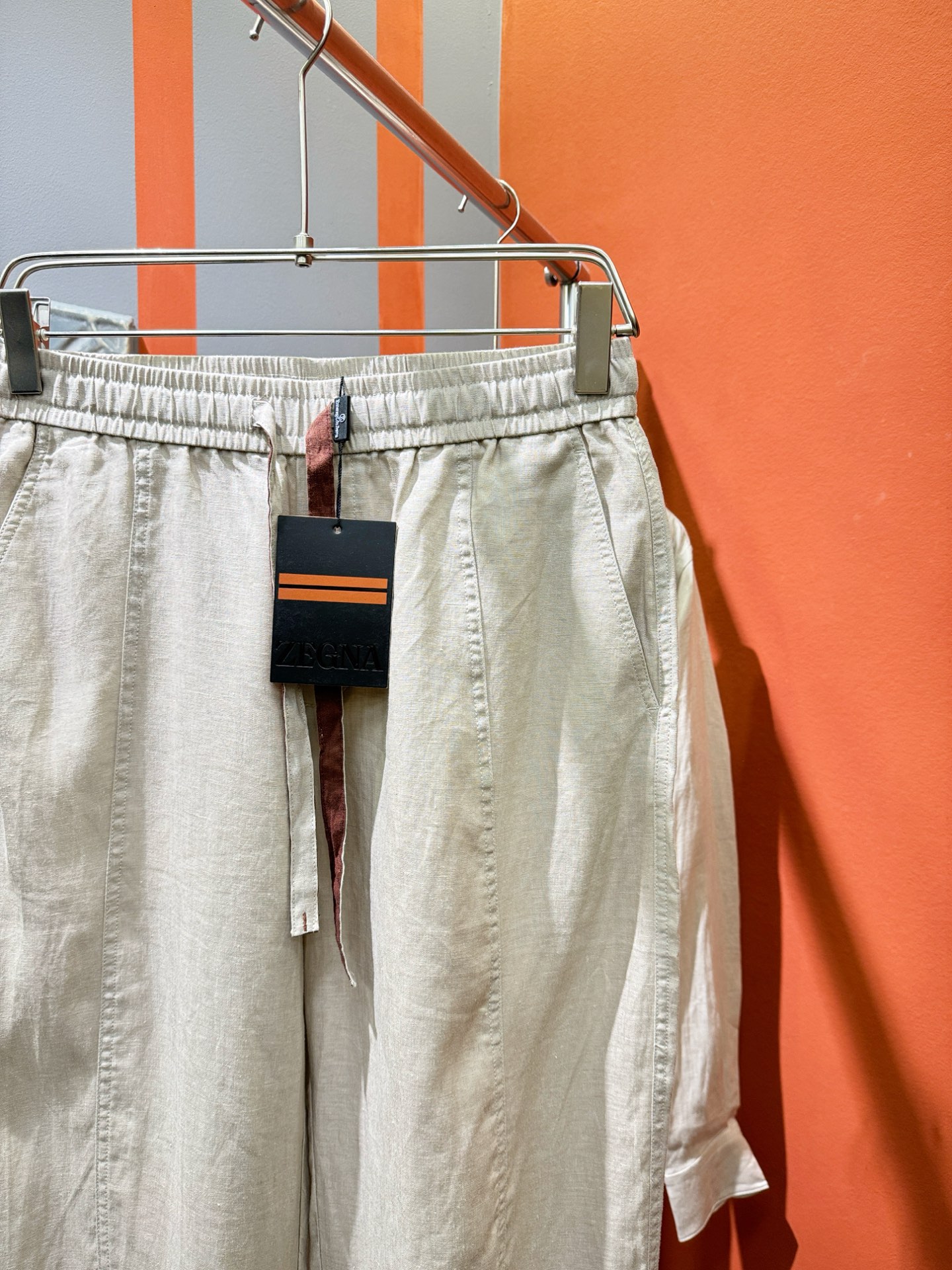 裤子，Ermenegildo Zeg*a杰*亚 2025春夏专柜同款亚麻套装，100%亚麻面料，亚麻衬衫