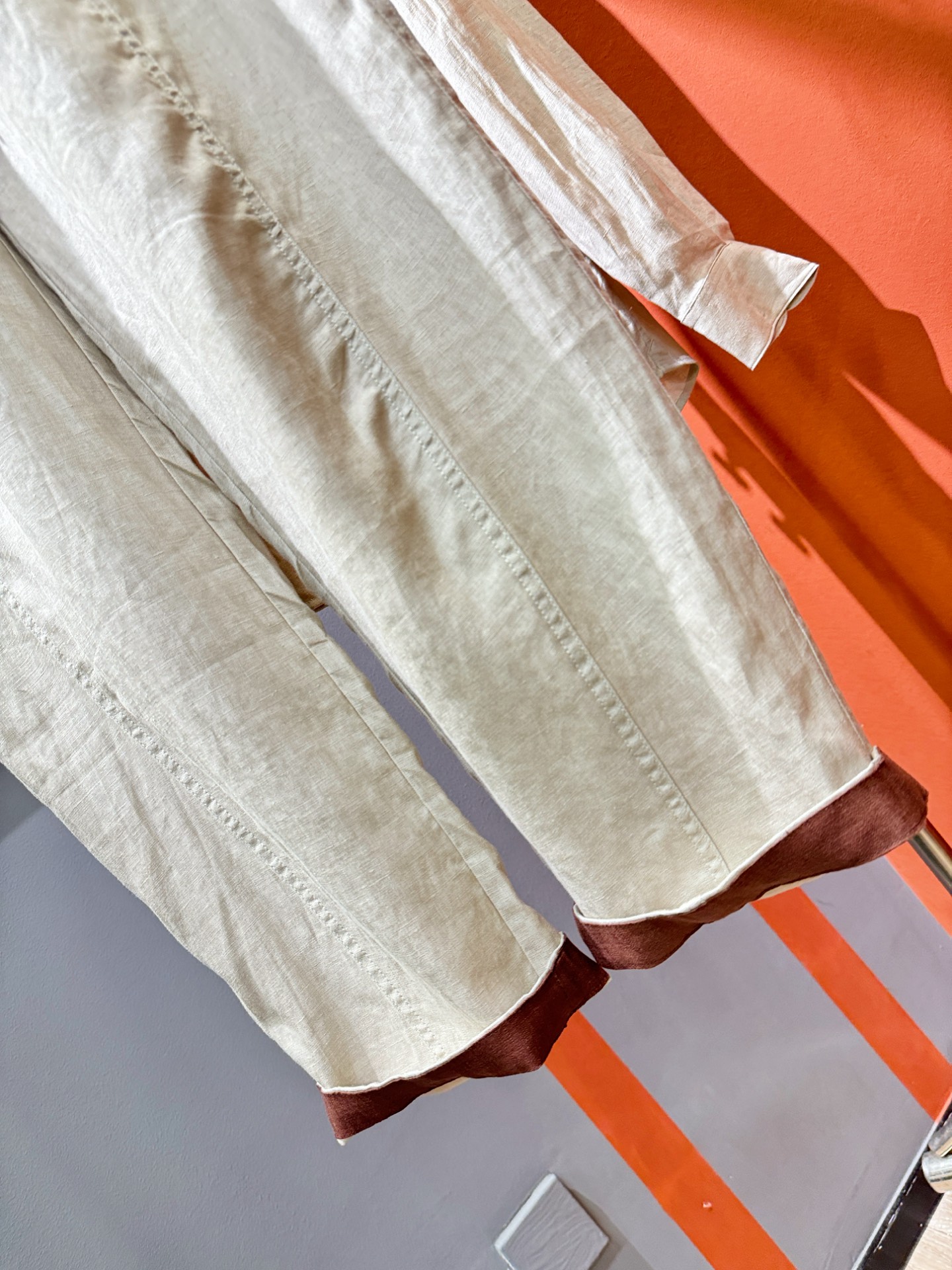 裤子，Ermenegildo Zeg*a杰*亚 2025春夏专柜同款亚麻套装，100%亚麻面料，亚麻衬衫