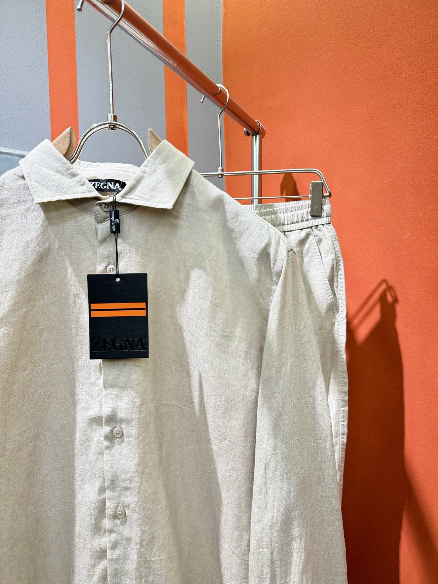 衬衫，Ermenegildo Zeg*a杰*亚 2025春夏专柜同款亚麻套装，100%亚麻面料，亚麻衬衫