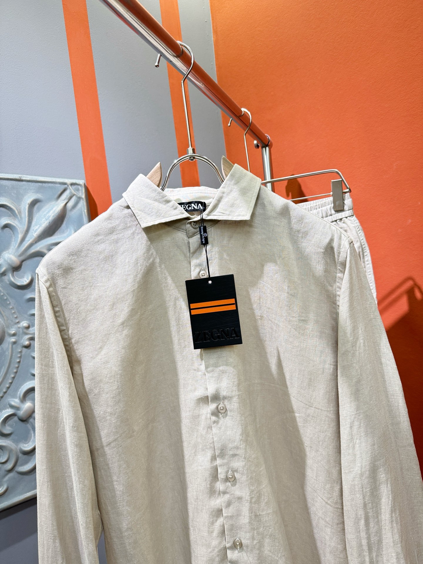 衬衫，Ermenegildo Zeg*a杰*亚 2025春夏专柜同款亚麻套装，100%亚麻面料，亚麻衬衫