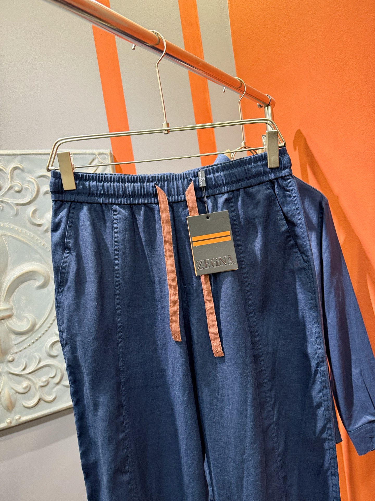 裤子，Ermenegildo Zeg*a杰*亚 2025春夏专柜同款亚麻套装，100%亚麻面料，亚麻衬衫