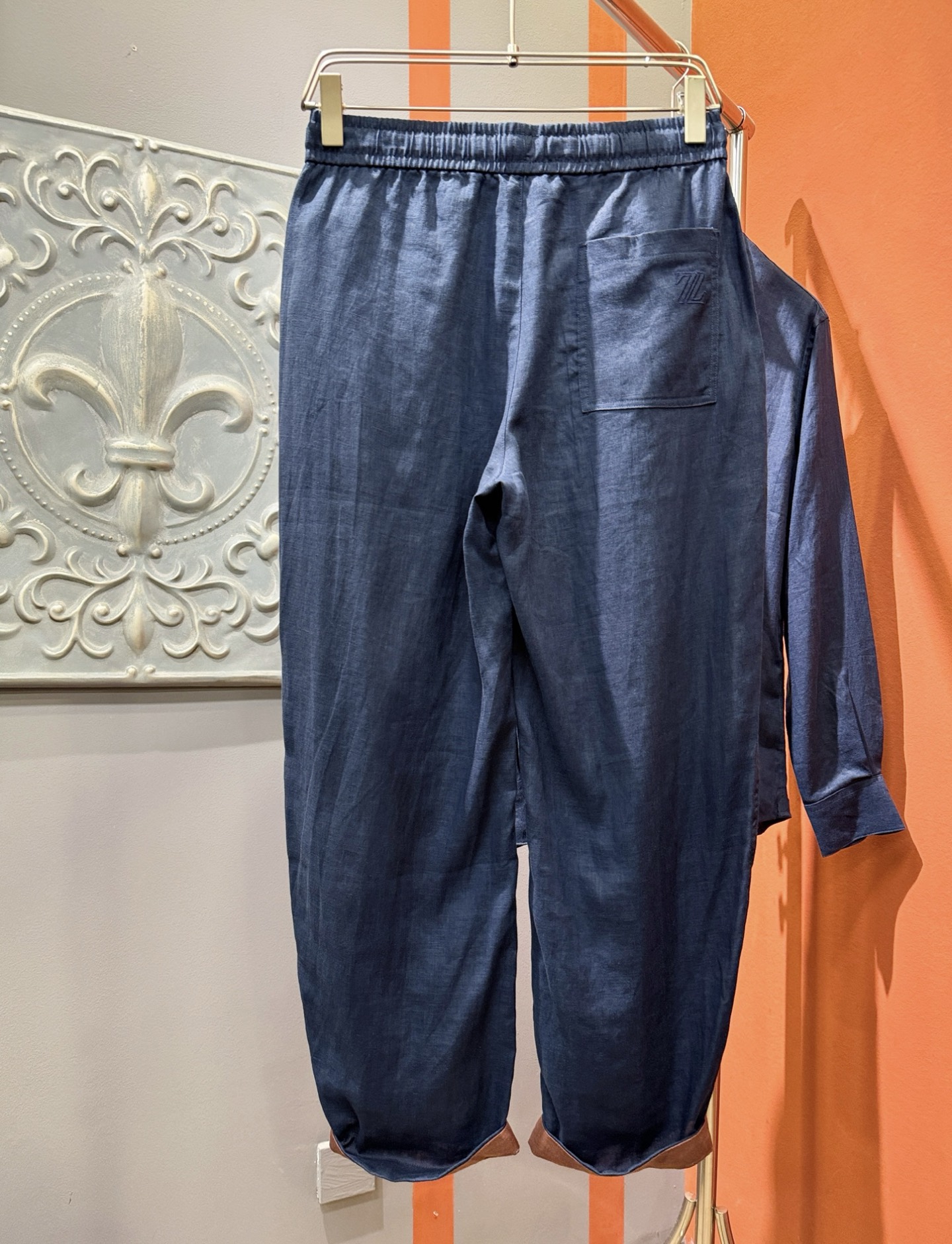 裤子，Ermenegildo Zeg*a杰*亚 2025春夏专柜同款亚麻套装，100%亚麻面料，亚麻衬衫