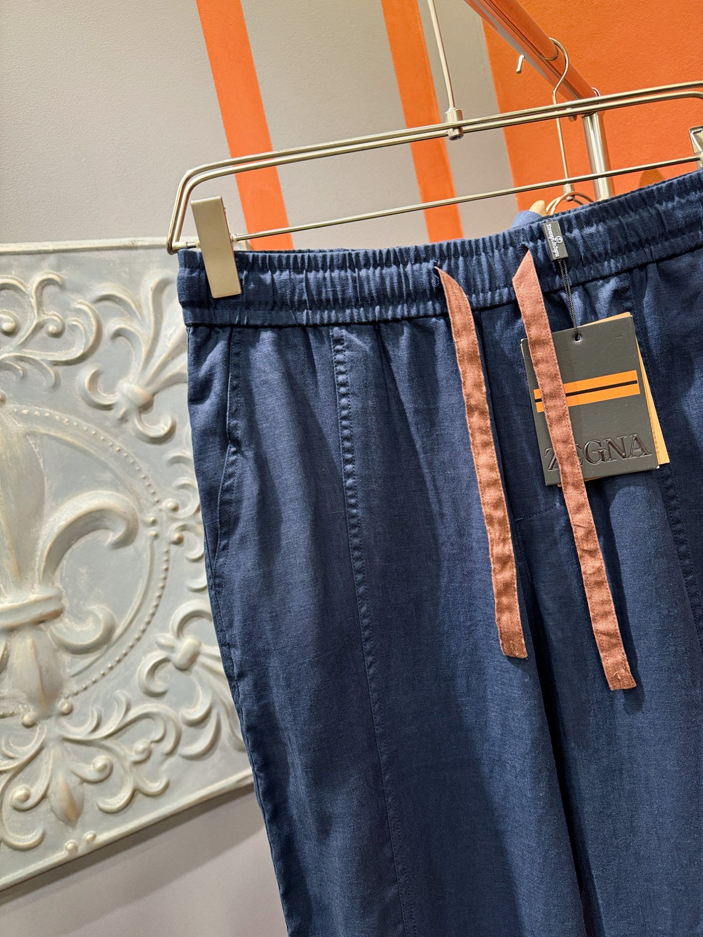 裤子，Ermenegildo Zeg*a杰*亚 2025春夏专柜同款亚麻套装，100%亚麻面料，亚麻衬衫