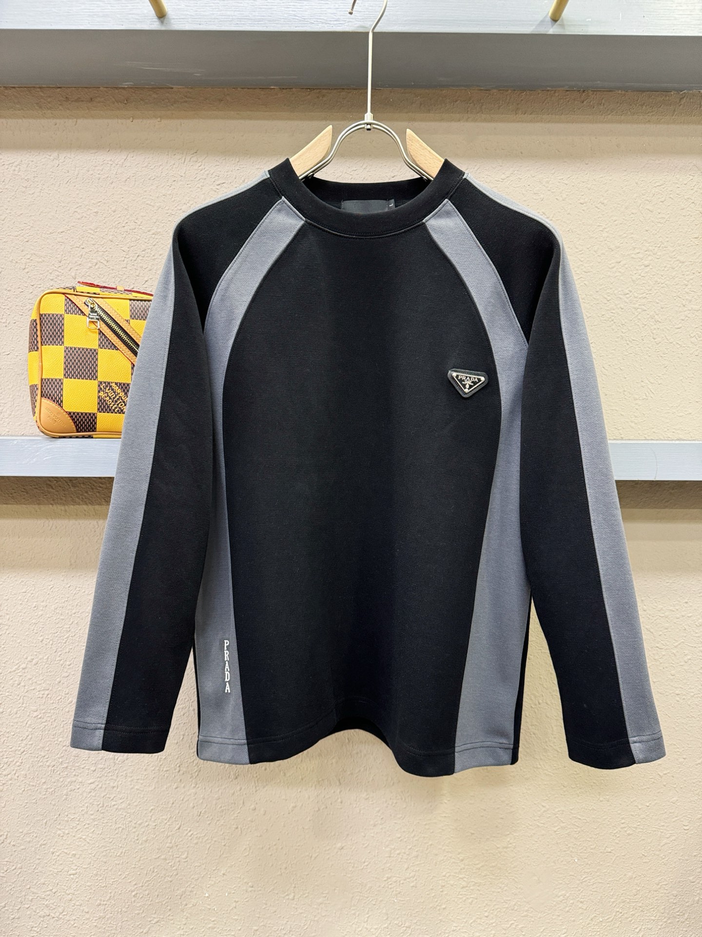 Prada Men's Black & Grey Long Sleeve Logo T-Shirt