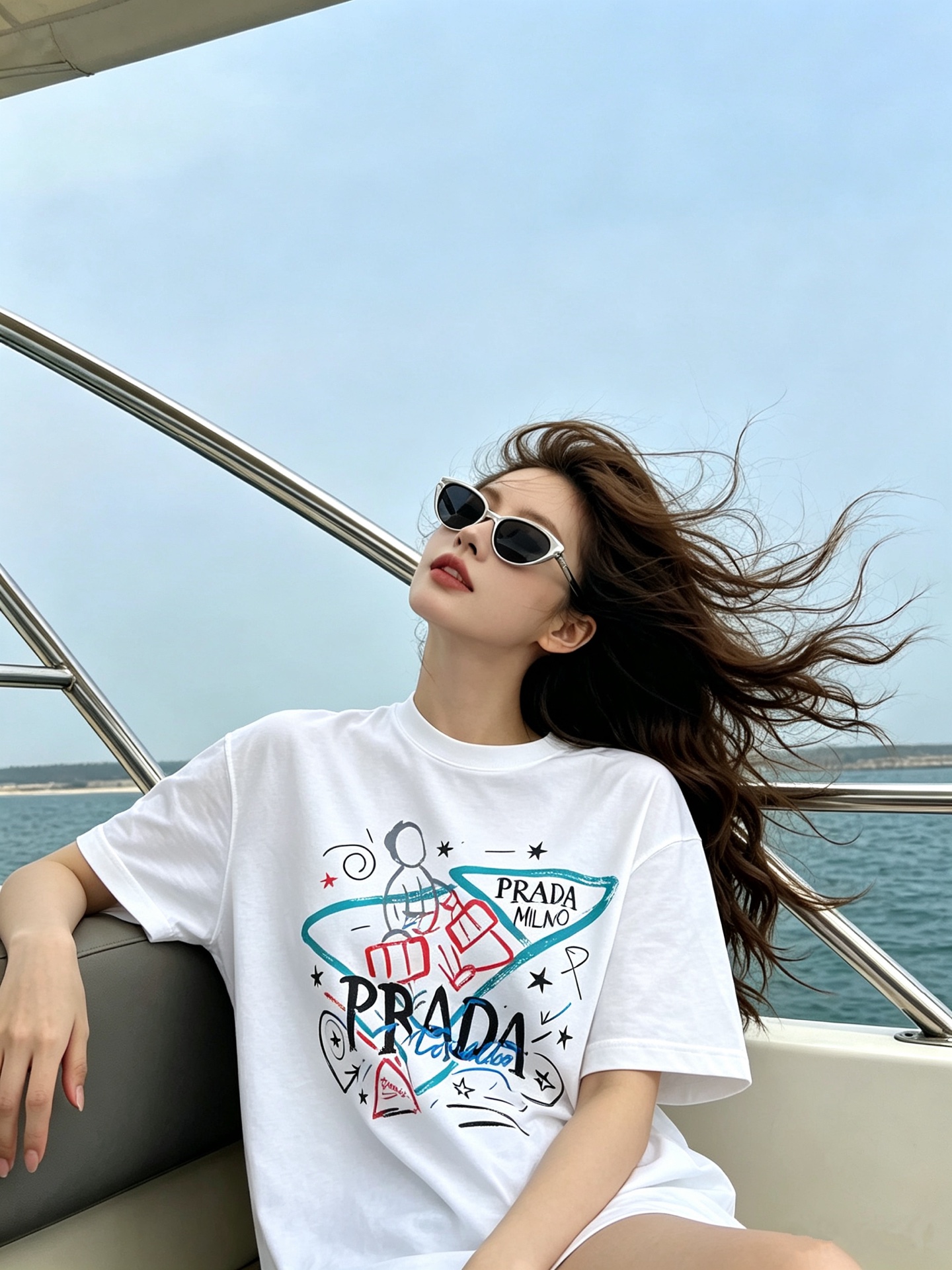PRADA 普拉达 2026新款短袖T恤！男女同款！走秀图案时尚休闲短袖T恤衫！设计logo设计！极具设计精选客供面料，
