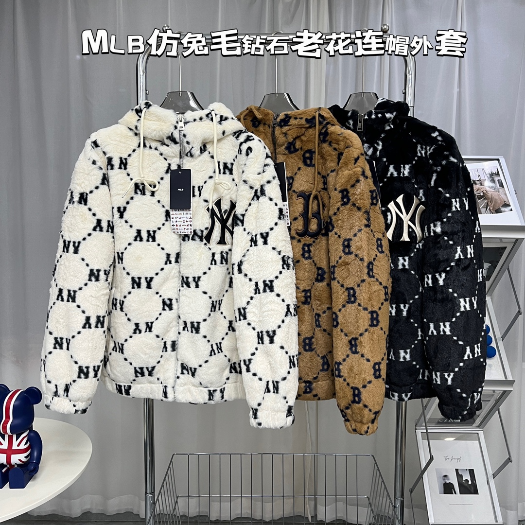 MLB Clothing Coats & Jackets Beige Black White Unisex Rabbit Hair Fall/Winter Collection Casual
