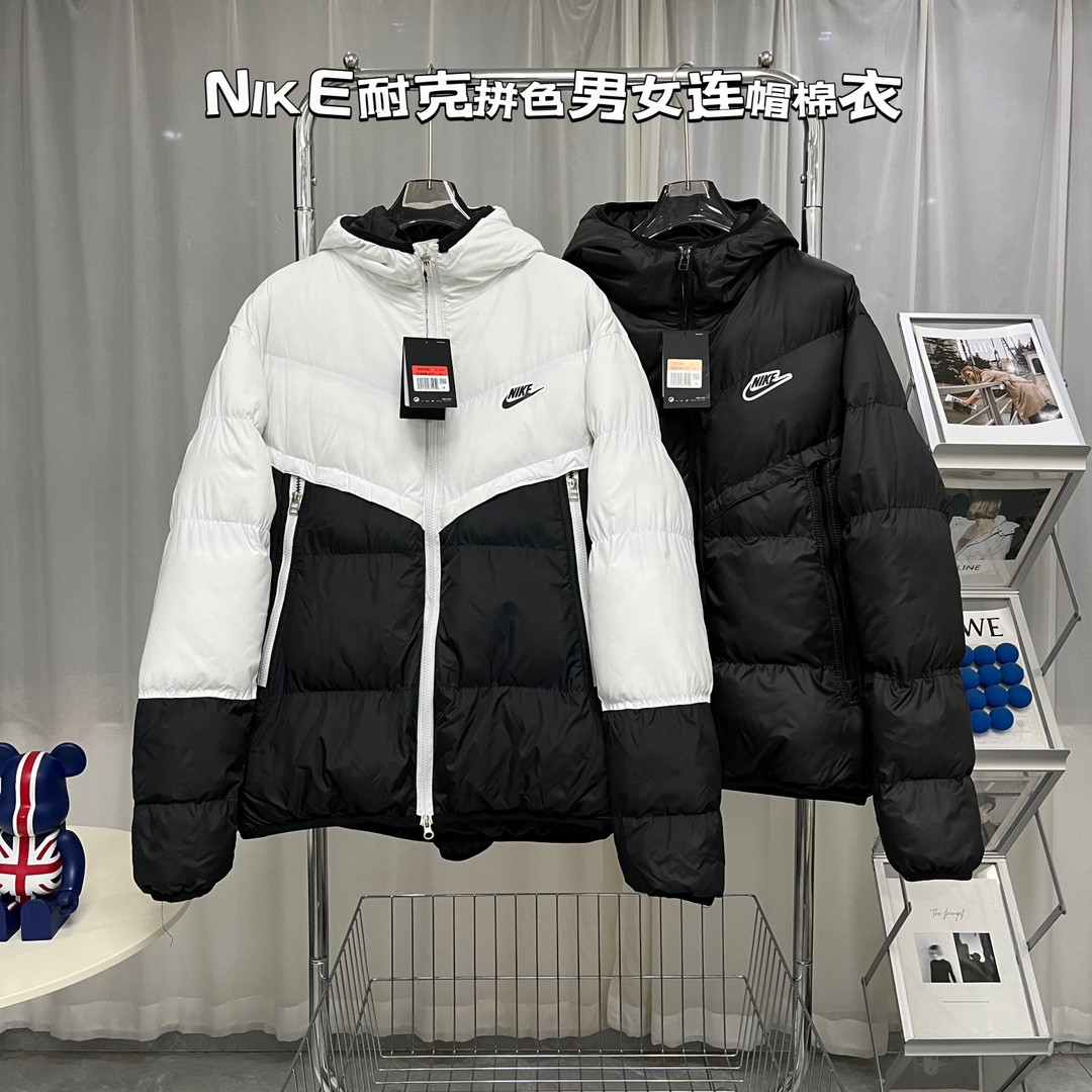 Nike Vêtements Manteaux & Blousons Noir Blanc épissure Unisexe Hommes Coton Vers le bas Collection automne – hiver Fashion Top à capuche