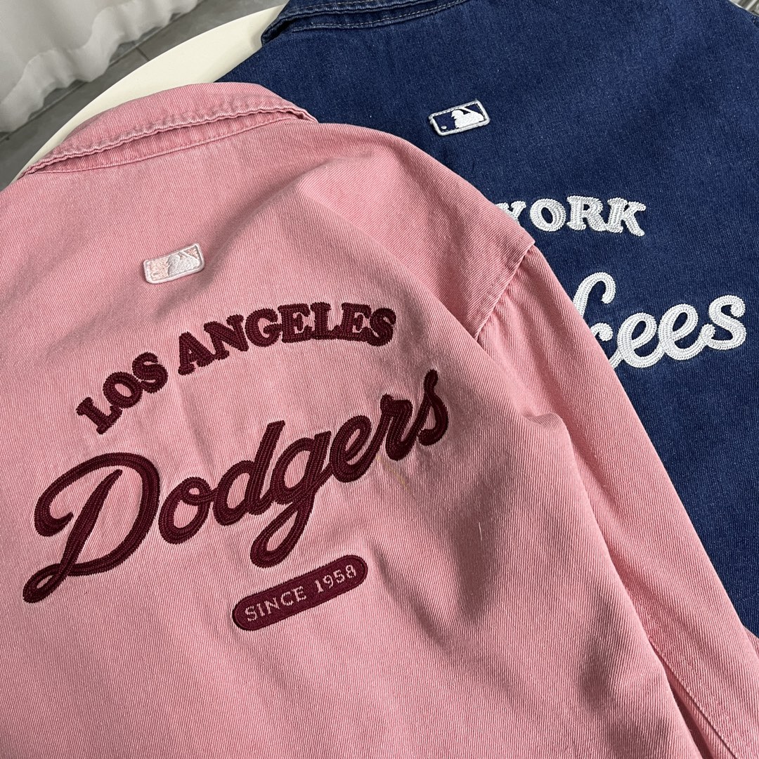 New MLB Cowboy Shirts: Retro-style Embroidered Coats in Pink and Blue. - 图片 5