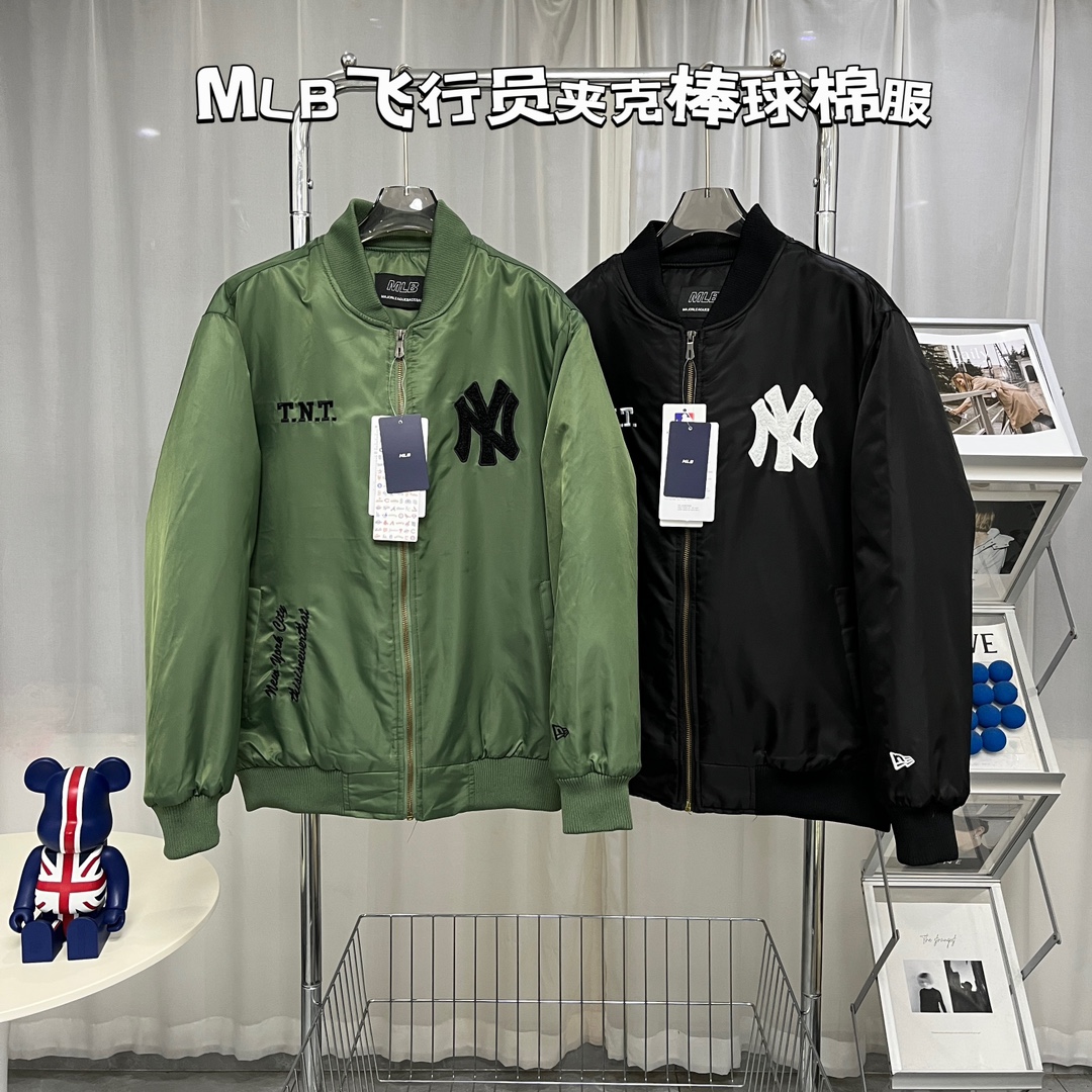 MLB Clothing Coats & Jackets Black Dark Green Embroidery Unisex Men Cotton Nylon Resin Fashion