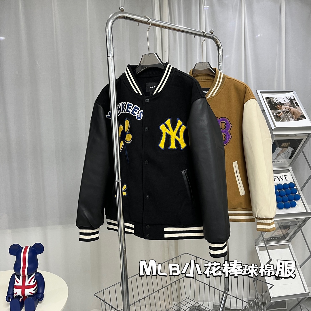 MLB Clothing Coats & Jackets Black Khaki Embroidery Unisex Cotton Sheepskin Wool Fall/Winter Collection