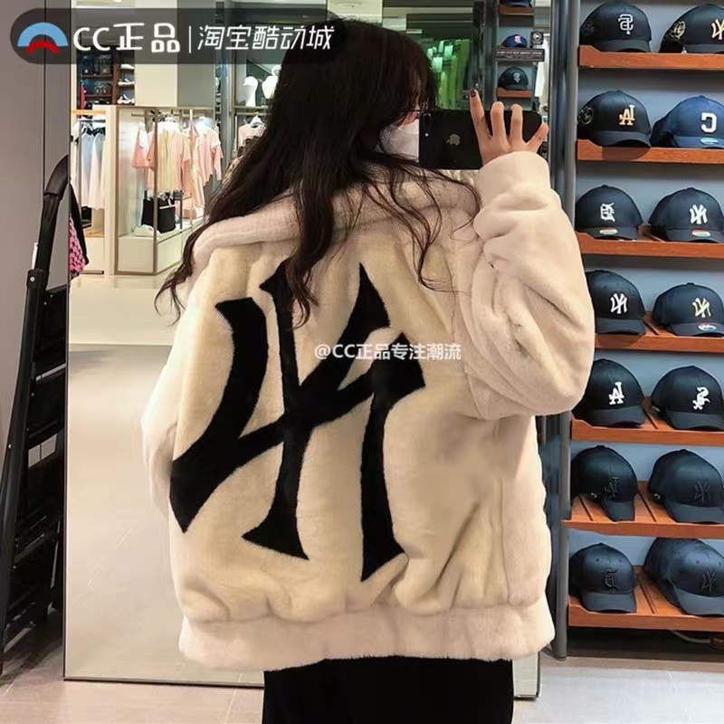 MLB Clothing Coats & Jackets Beige Black White Unisex Lambswool Rabbit Hair Fall/Winter Collection Casual