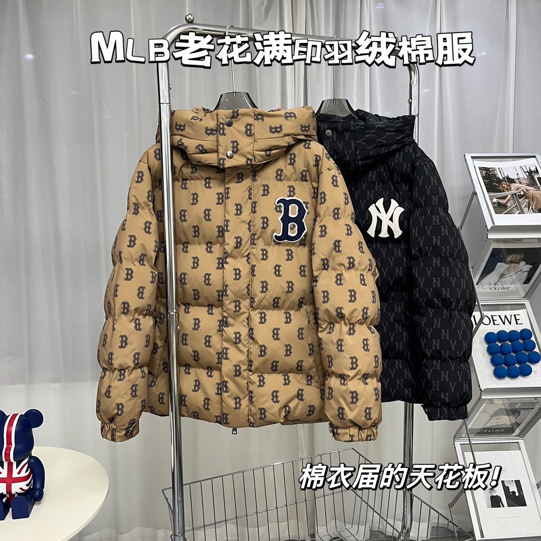 Top Quality Replica
 MLB Clothing Coats & Jackets Black Khaki Embroidery Unisex Cotton Down Winter Collection Vintage Hooded