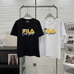 Hot Sale
 Fila Clothing T-Shirt Black White Printing Unisex Cotton Summer Collection Fashion Short Sleeve