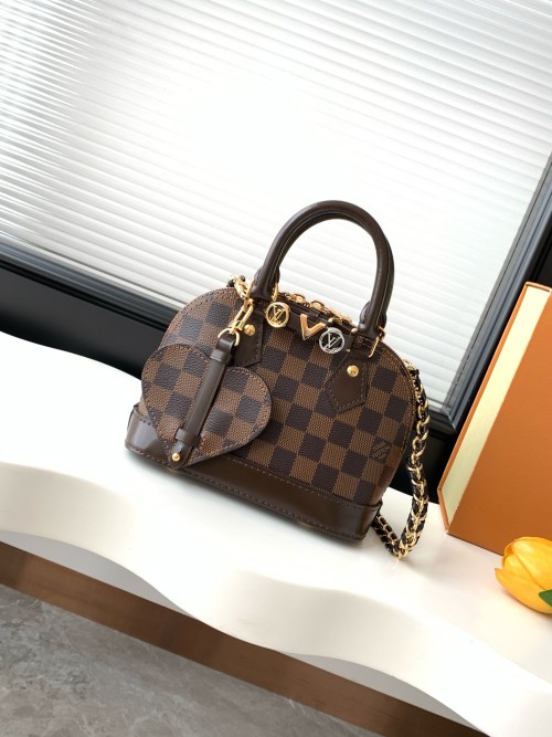 Louis Vuitton Alma Mini Bag Damier Ebene Brown Leather Crossbody, 18 x 12 x 8 cm