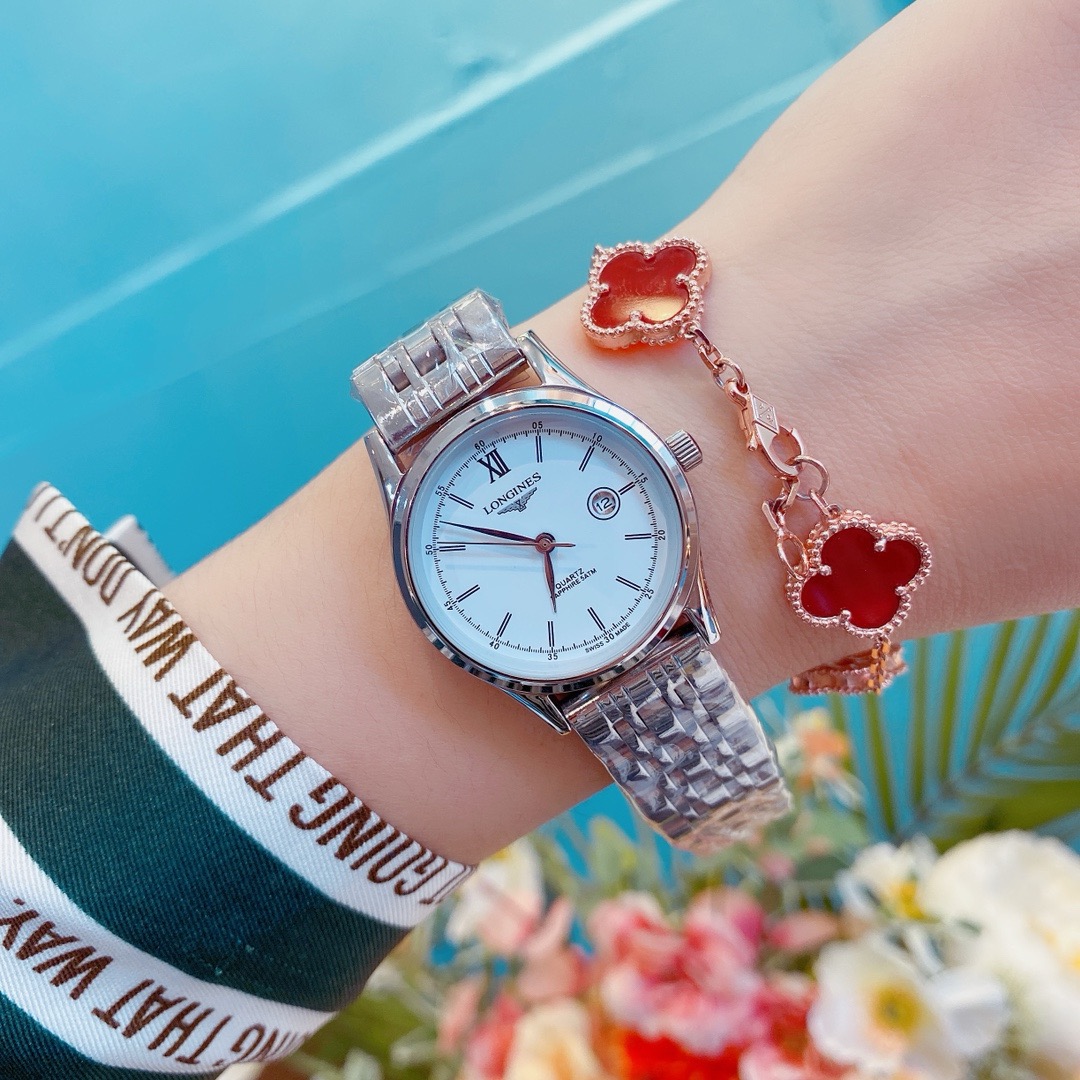 Longines Pair Watch Quartz Roman Numerals silver case, silver bezel, white dial, silver bracelet 40mm Unisex Quartz