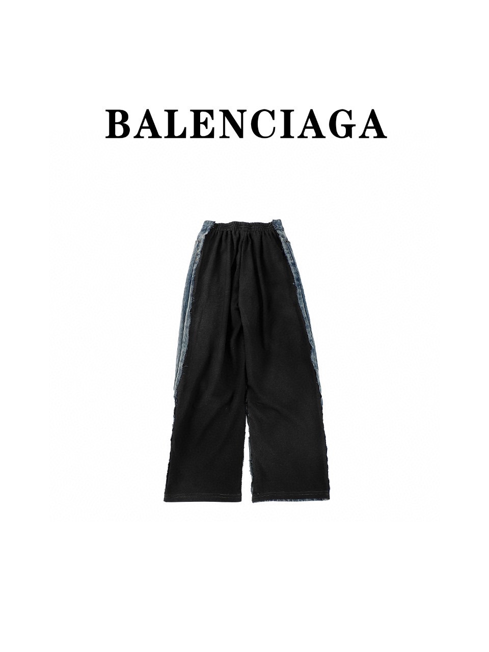 Balenciaga巴黎世家BLCG 24ss拼接黑花灰色牛仔长裤