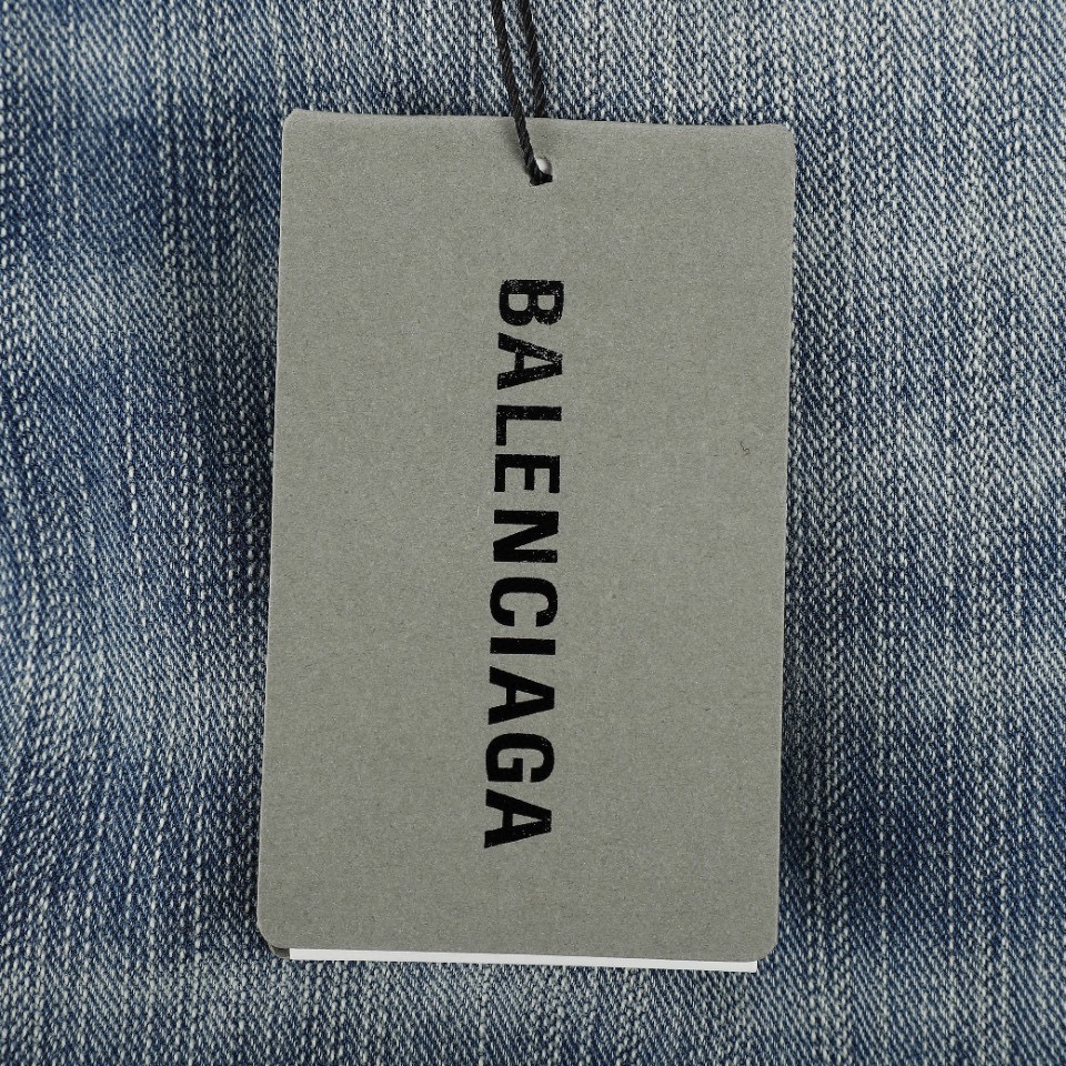 Balenciaga巴黎世家BLCG 24ss拼接黑花灰色牛仔长裤