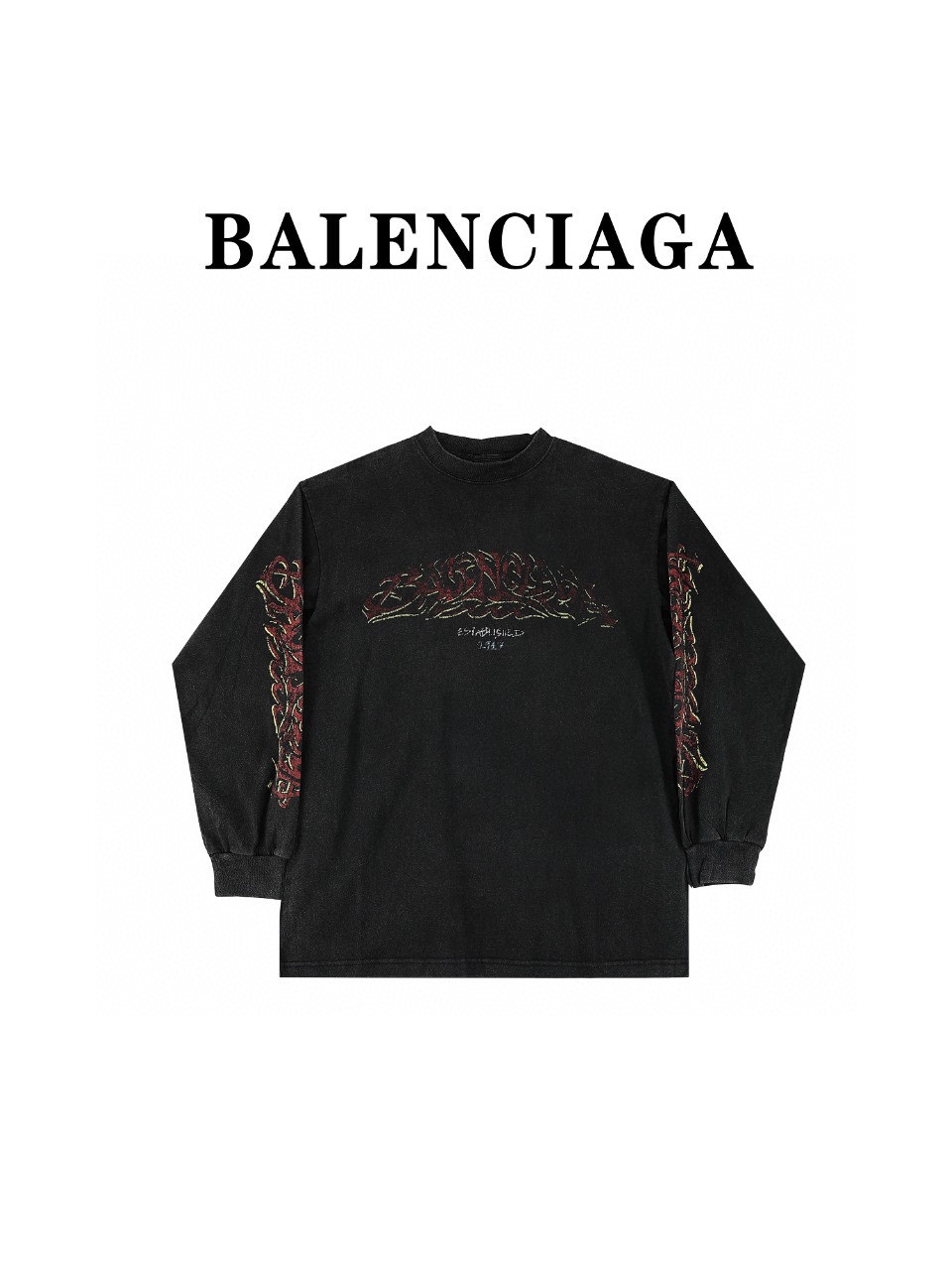 (高版本290克) Balenciaga巴黎世家BLCG 23SS新款梵文灾难火焰印花长袖T恤