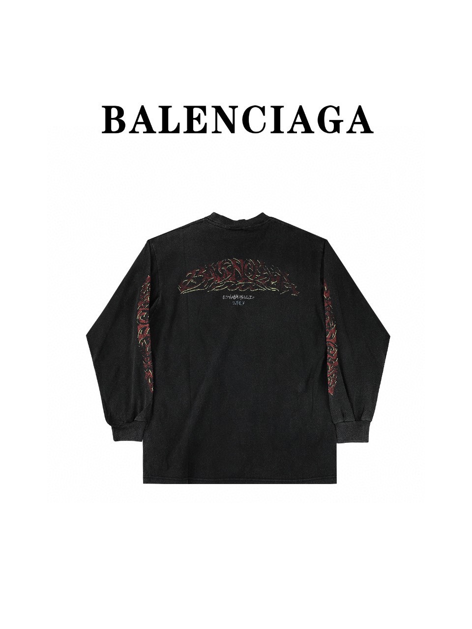 (高版本290克) Balenciaga巴黎世家BLCG 23SS新款梵文灾难火焰印花长袖T恤