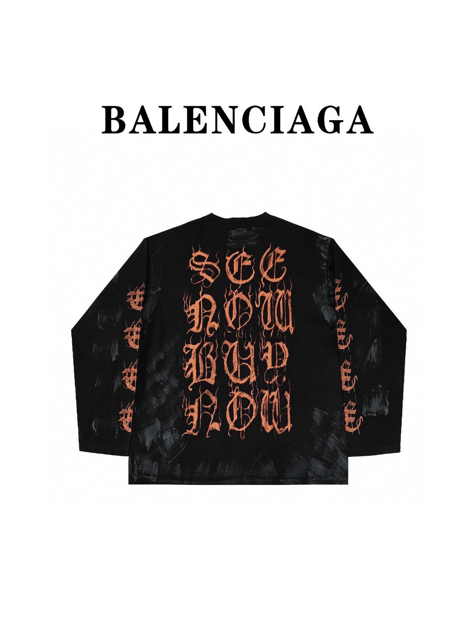 高版本290克) Balenciga/巴黎世家BCLG 23ss 泥染做旧金属梵文长袖T恤