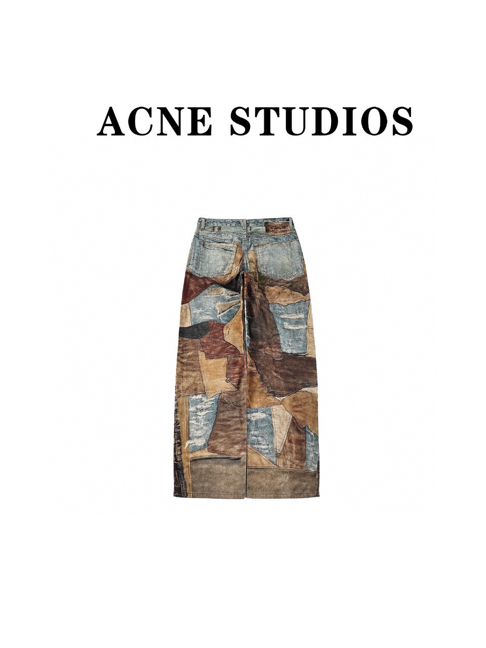 AcneStudios 24ss 泥染拼接破洞3D立体图案阔腿长裤