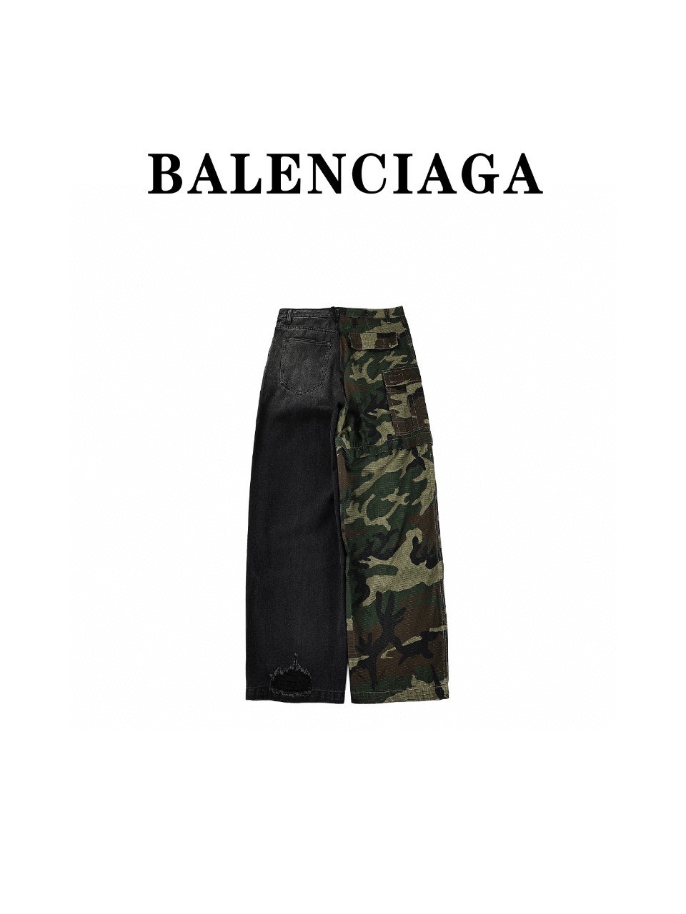 Balenciaga巴黎世家BLCG 迷彩拼接阔腿工装牛仔长裤