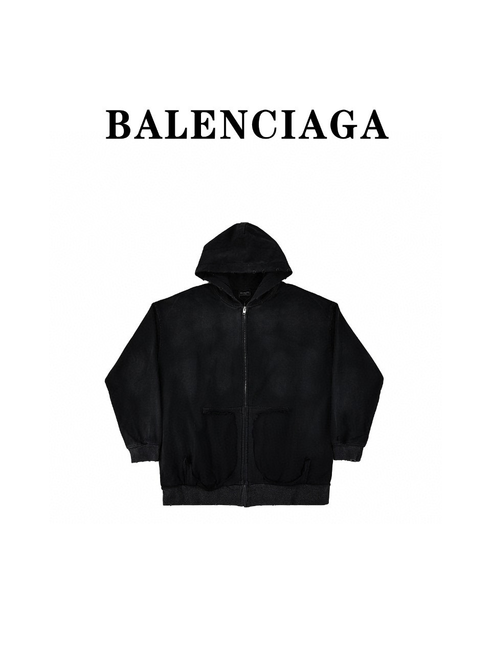 Balenciaga 巴黎世家 23FW 胶带做旧水洗口袋剪破拉链连帽开衫