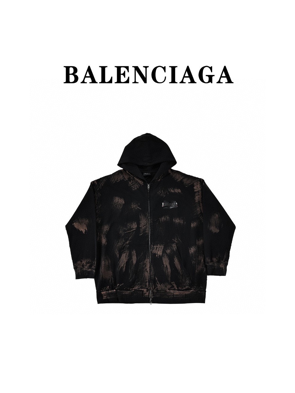 Balenciaga巴黎世家BLCG 22FW水洗手绘脏脏款字母刺绣压胶连帽开衫卫衣