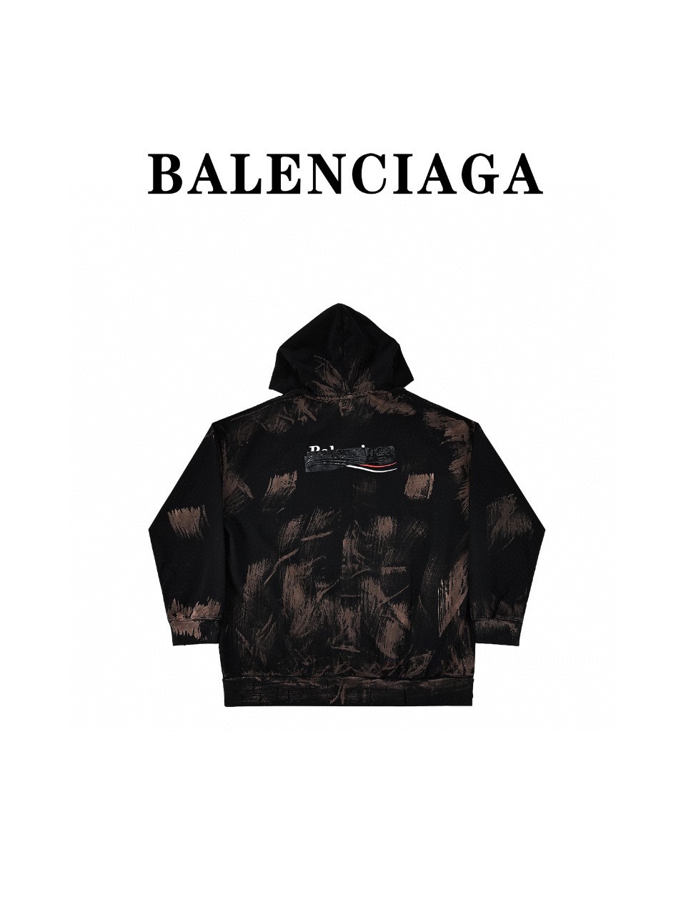 Balenciaga巴黎世家BLCG 22FW水洗手绘脏脏款字母刺绣压胶连帽开衫卫衣