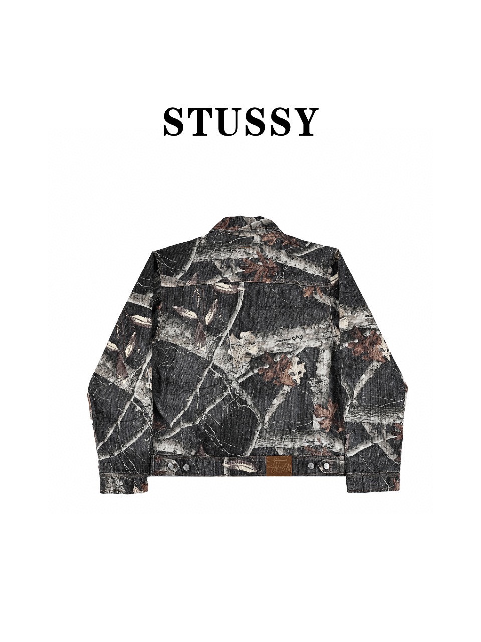 斯图西Stussy 假日系列 黑色枫叶FW23 ZIP WORK JACKET REALTREE EDGE 满印拉链工装夹克外套