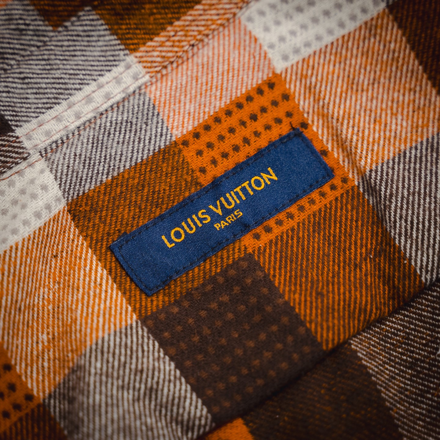 (官网1:1原单品质) Louis Vuitton/路易威登 24Fw 橙色棋盘格提花法兰绒衬衫
